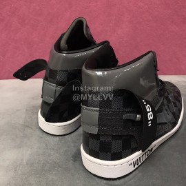 Lv Co Branded Aj Leather High Top Sneakers For Men And Women Black