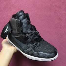 Lv Co Branded Aj Leather High Top Sneakers For Men And Women Black