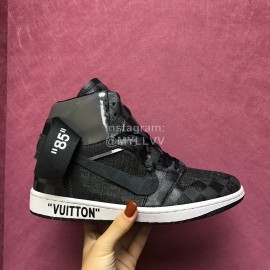 Lv Co Branded Aj Leather High Top Sneakers For Men And Women Black