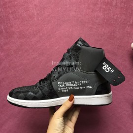 Lv Co Branded Aj Leather High Top Sneakers For Men And Women Black