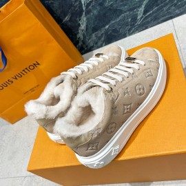 Lv Winter Wool Thick Soled Sneakers For Women Khaki