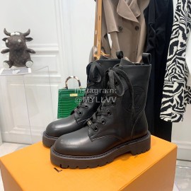 Lv Autumn And Winter Calf Leather Lace Up Boots For Women Black