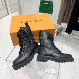 Lv Autumn And Winter Calf Leather Lace Up Boots For Women Black