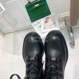 Lv Autumn And Winter Calf Leather Lace Up Boots For Women Black