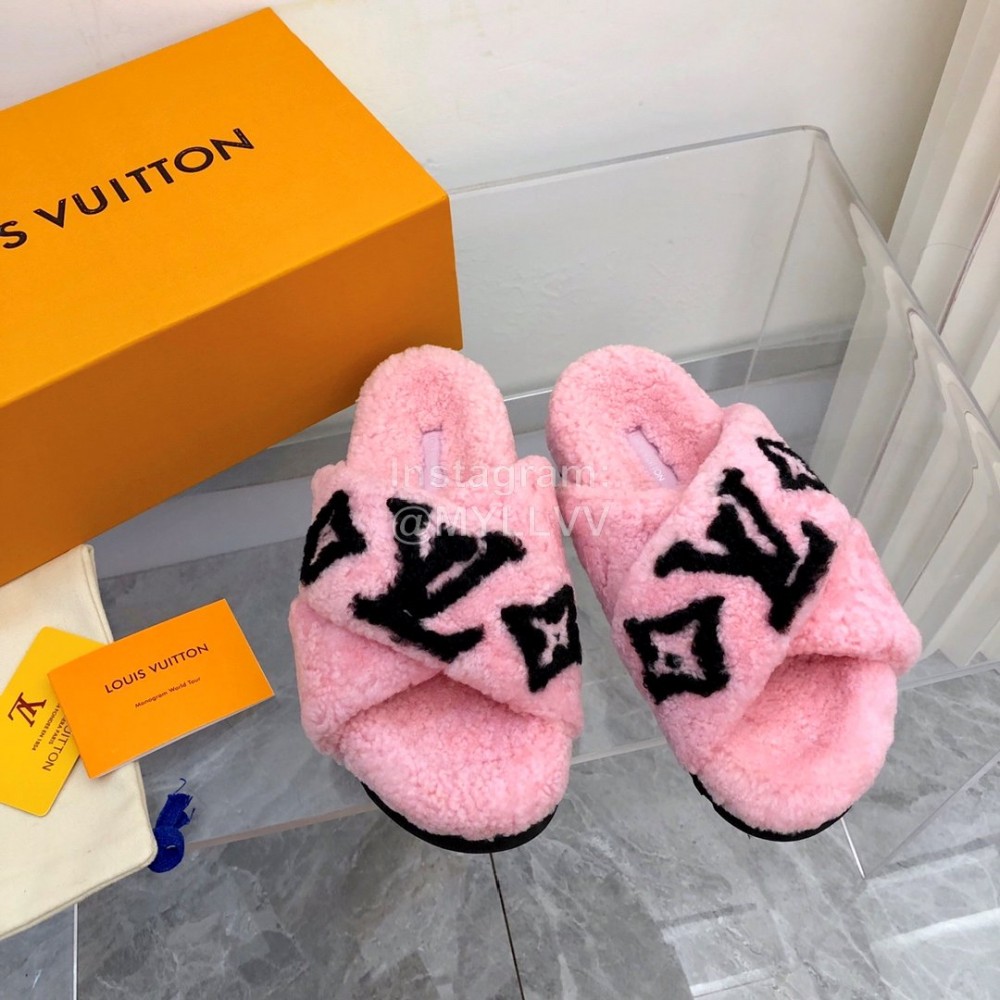 Lv Winter Wool Cross Slippers For Women Pink
