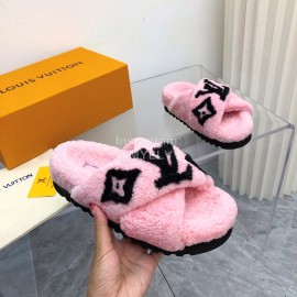 Lv Winter Wool Cross Slippers For Women Pink