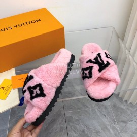 Lv Winter Wool Cross Slippers For Women Pink