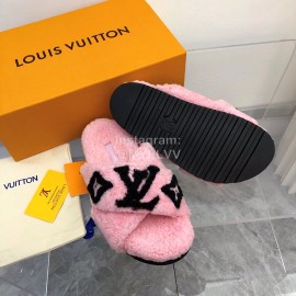Lv Winter Wool Cross Slippers For Women Pink