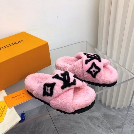 Lv Winter Wool Cross Slippers For Women Pink