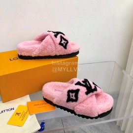 Lv Winter Wool Cross Slippers For Women Pink