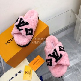 Lv Winter Wool Cross Slippers For Women Pink