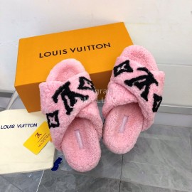 Lv Winter Wool Cross Slippers For Women Pink