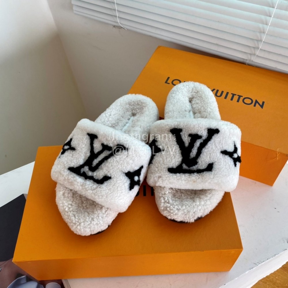 Lv Warm Wool Slippers For Women White