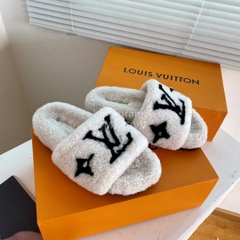 Lv Warm Wool Slippers For Women White