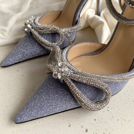 Mach Mach Fashion Bow Silk Pointed High Heel Scandals For Women Blue