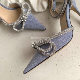 Mach Mach Fashion Bow Silk Pointed High Heel Scandals For Women Blue