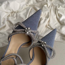 Mach Mach Fashion Bow Silk Pointed High Heel Scandals For Women Blue