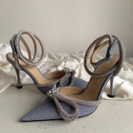 Mach Mach Fashion Bow Silk Pointed High Heel Scandals For Women Blue