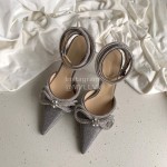 Mach Mach Fashion Bow Silk Pointed High Heel Scandals For Women Gray