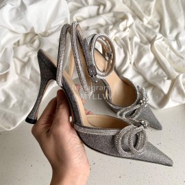 Mach Mach Fashion Bow Silk Pointed High Heel Scandals For Women Gray