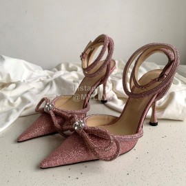Mach Mach Fashion Bow Silk Pointed High Heel Scandals For Women Rose Red