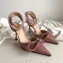 Mach Mach Fashion Bow Silk Pointed High Heel Scandals For Women Rose Red