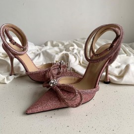 Mach Mach Fashion Bow Silk Pointed High Heel Scandals For Women Rose Red