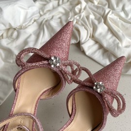 Mach Mach Fashion Bow Silk Pointed High Heel Scandals For Women Rose Red