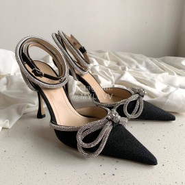 Mach Mach Fashion Bow Silk Pointed High Heel Scandals For Women Black