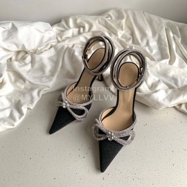 Mach Mach Fashion Bow Silk Pointed High Heel Scandals For Women Black