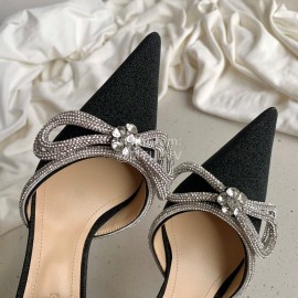 Mach Mach Fashion Bow Silk Pointed High Heel Scandals For Women Black
