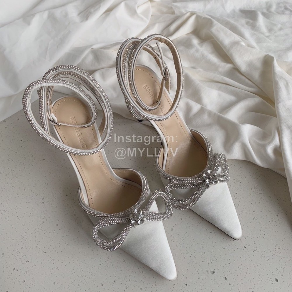 Mach Mach Fashion Bow Silk Pointed High Heel Scandals For Women White