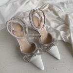 Mach Mach Fashion Bow Silk Pointed High Heel Scandals For Women White