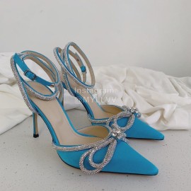 Mach Mach Fashion Bow Silk Pointed High Heel Scandals Blue For Women