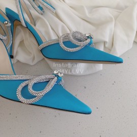 Mach Mach Fashion Bow Silk Pointed High Heel Scandals Blue For Women