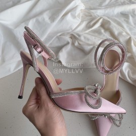 Mach Mach Fashion Bow Silk Pointed High Heel Scandals For Women Pink