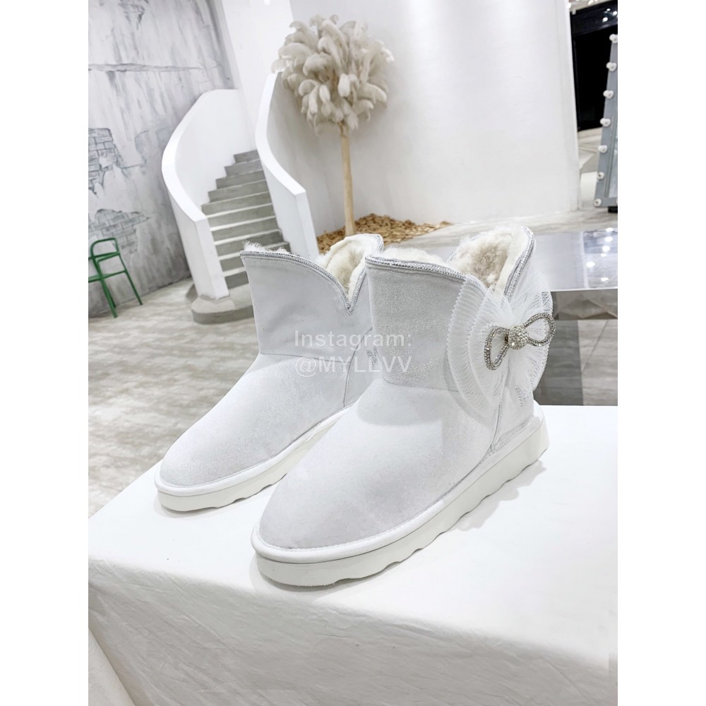 Mach Mach Winter Warm Wool Bow Boots For Women White