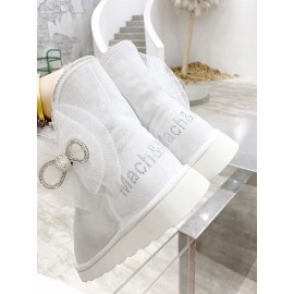 Mach Mach Winter Warm Wool Bow Boots For Women White