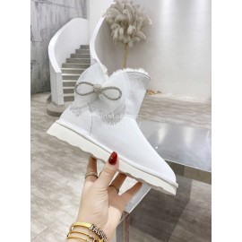 Mach Mach Winter Warm Wool Bow Boots For Women White
