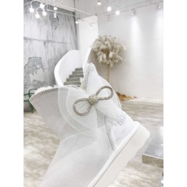 Mach Mach Winter Warm Wool Bow Boots For Women White