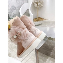 Mach Mach Winter Warm Wool Bow Boots For Women Pink