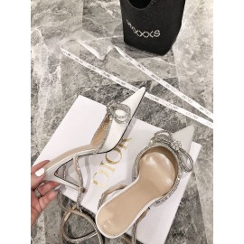 Mach Mach Fashion Bow Silk Sheepskin Pointed High Heel Scandals For Women White