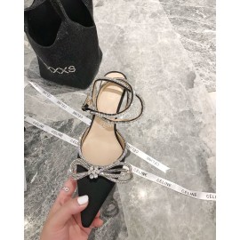 Mach Mach Fashion Bow Silk Sheepskin Pointed High Heel Scandals For Women Black