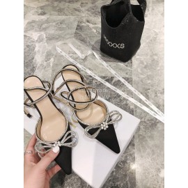 Mach Mach Fashion Bow Silk Sheepskin Pointed High Heel Scandals For Women Black