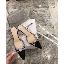 Mach Mach Fashion Bow Silk Sheepskin Pointed High Heel Scandals For Women Black