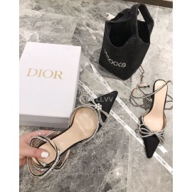 Mach Mach Fashion Bow Silk Sheepskin Pointed High Heel Scandals For Women Black