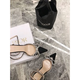 Mach Mach Fashion Bow Silk Sheepskin Pointed High Heel Scandals For Women Black