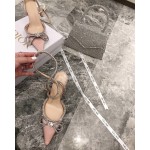 Mach Mach Fashion Bow Silk Sheepskin Pointed High Heel Scandals For Women Pink