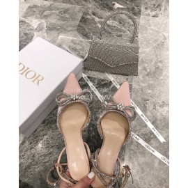 Mach Mach Fashion Bow Silk Sheepskin Pointed High Heel Scandals For Women Pink