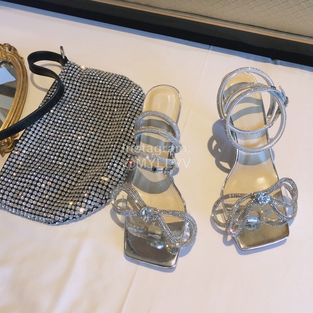 Mach Mach Fashion Silk Bow Diamond High Heel Slippers For Women